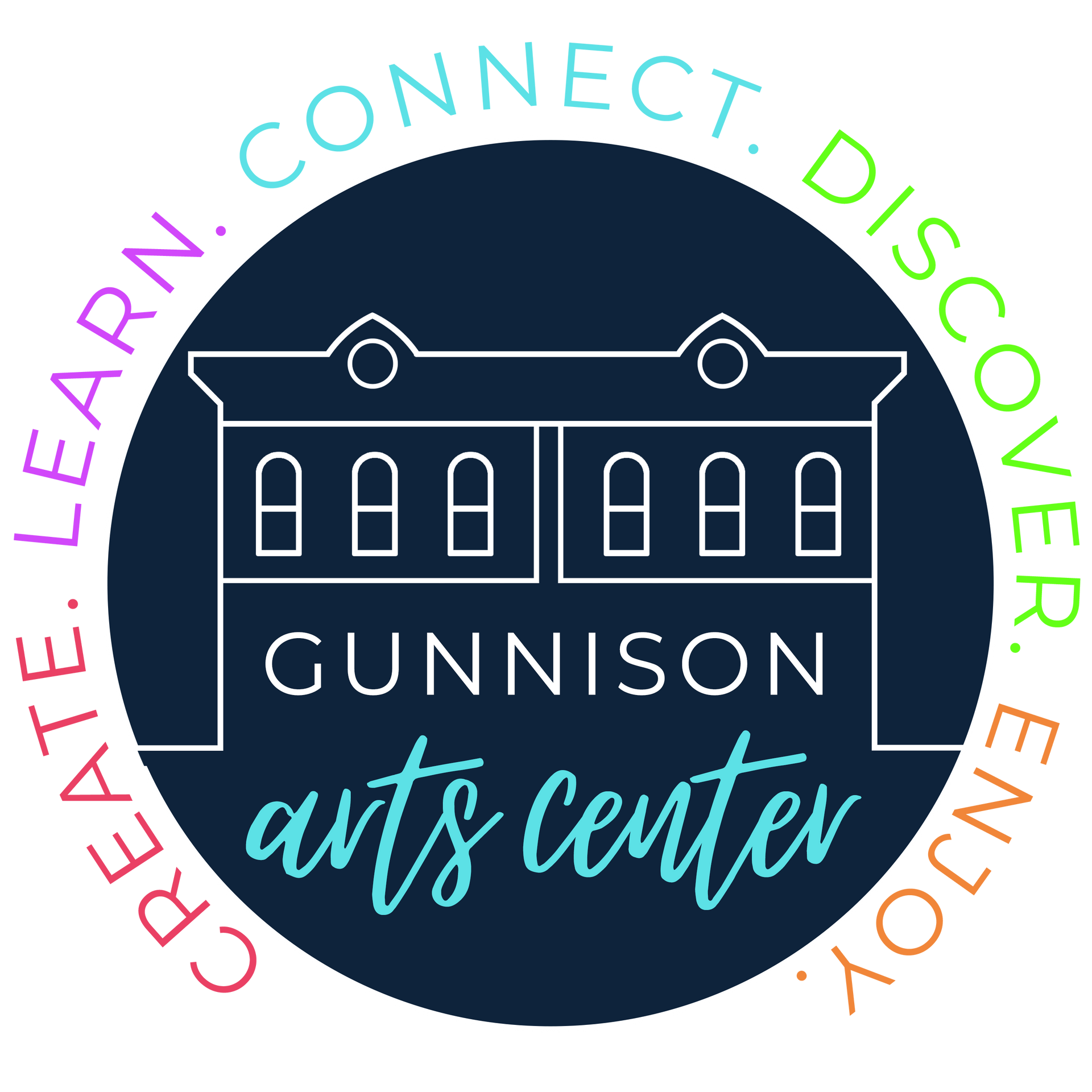 The round logo of Gunnison Art Center, the center of the arts community in Gunnison, Colorado.