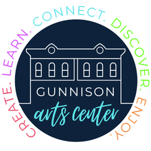 The round logo of Gunnison Art Center, the center of the arts community in Gunnison, Colorado.