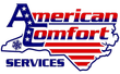A logo for american comfort services with a map of north carolina