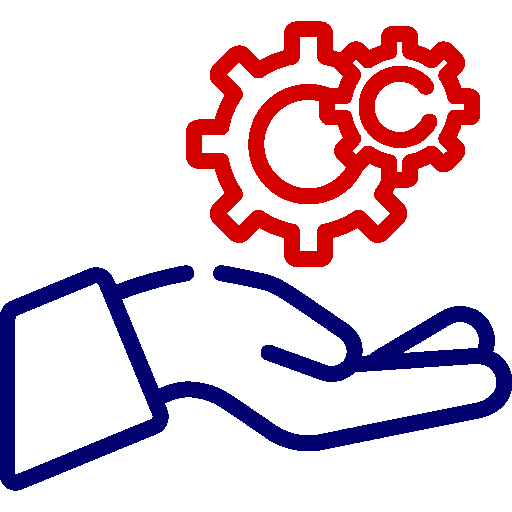 An icon of a hand holding a gear.