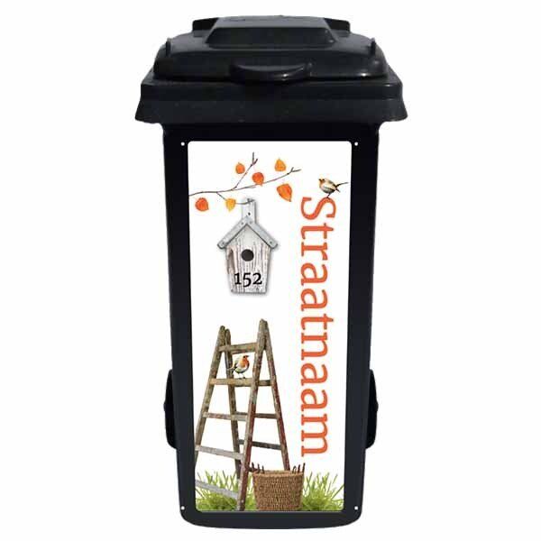 klikosticker hout ladder en vogelhuisje