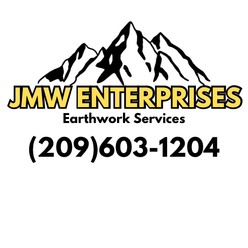 JMW Enterprises Earthwork Services logo with mountain graphic and phone number (209) 603-1204