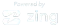 A white logo that says `` powered by zing '' on a white background.