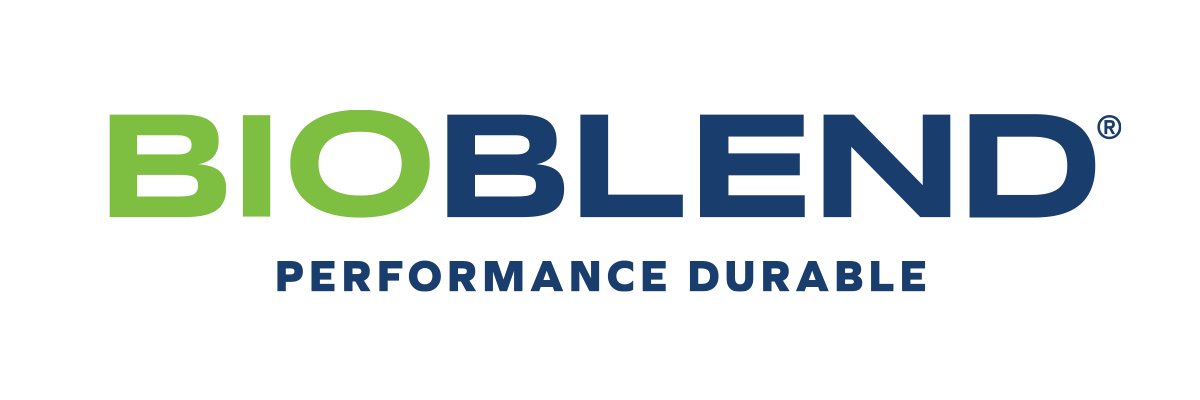 Le logo du bioblend est bleu et vert et indique performance durable.