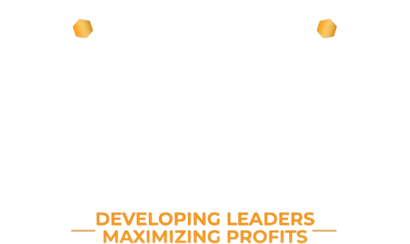 A sign that says `` developing leaders maximizing profits '' on a white background.