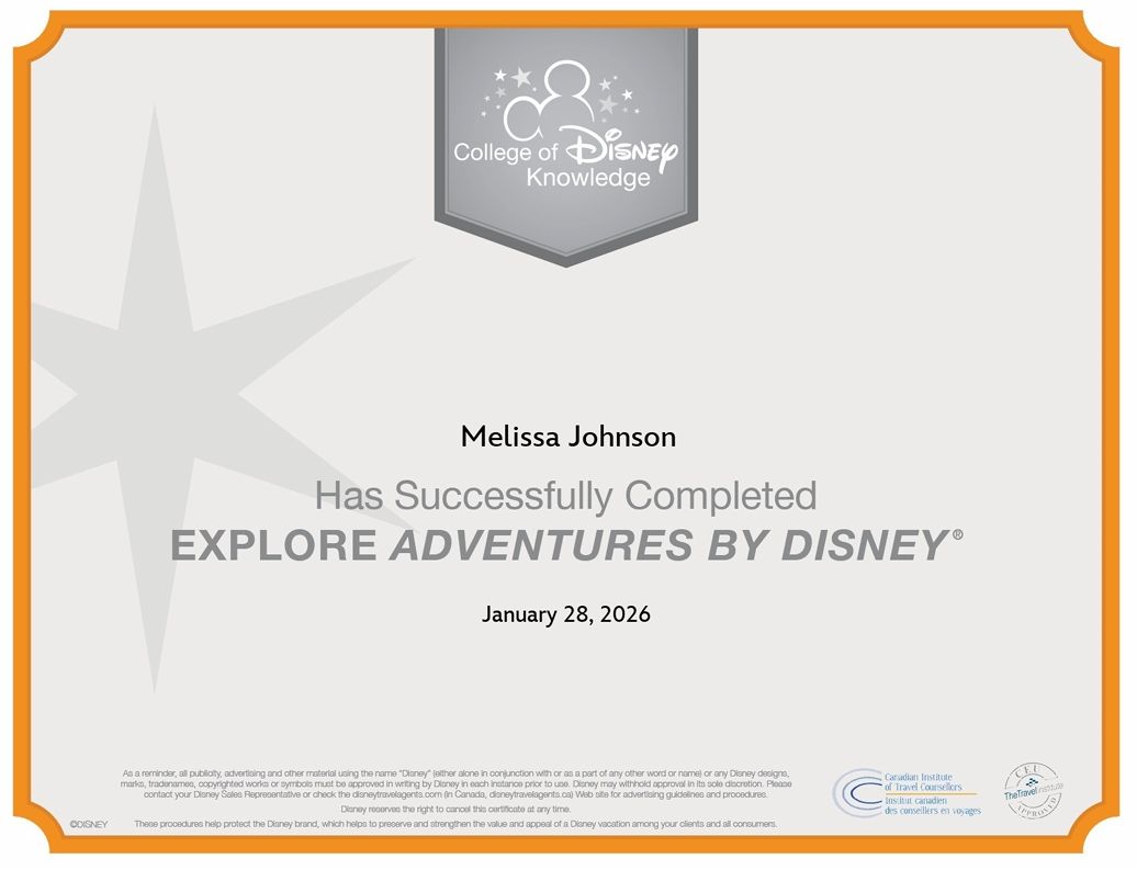 Certificate for Melissa Johnson, completed 