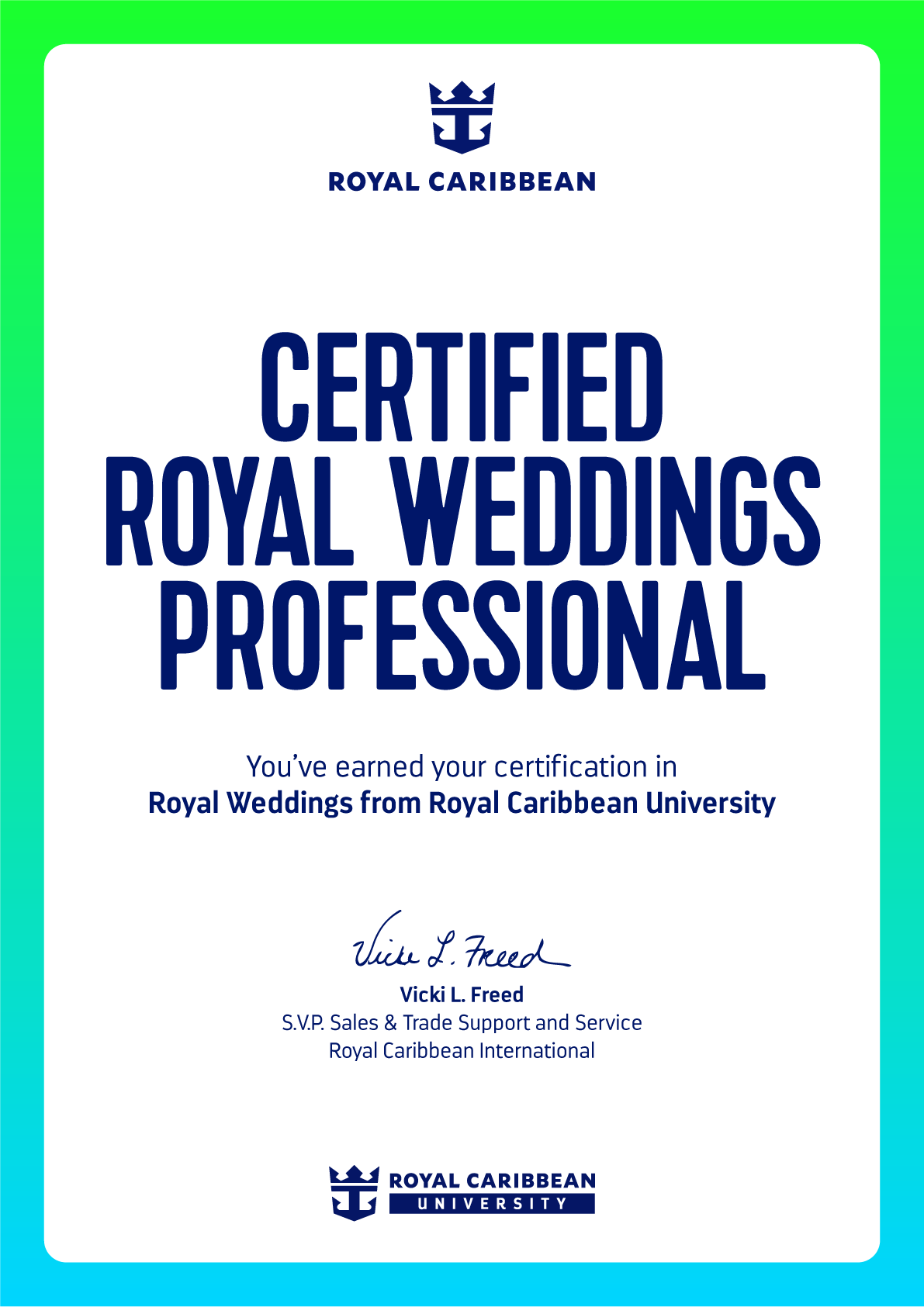 Certificate from Royal Caribbean: 