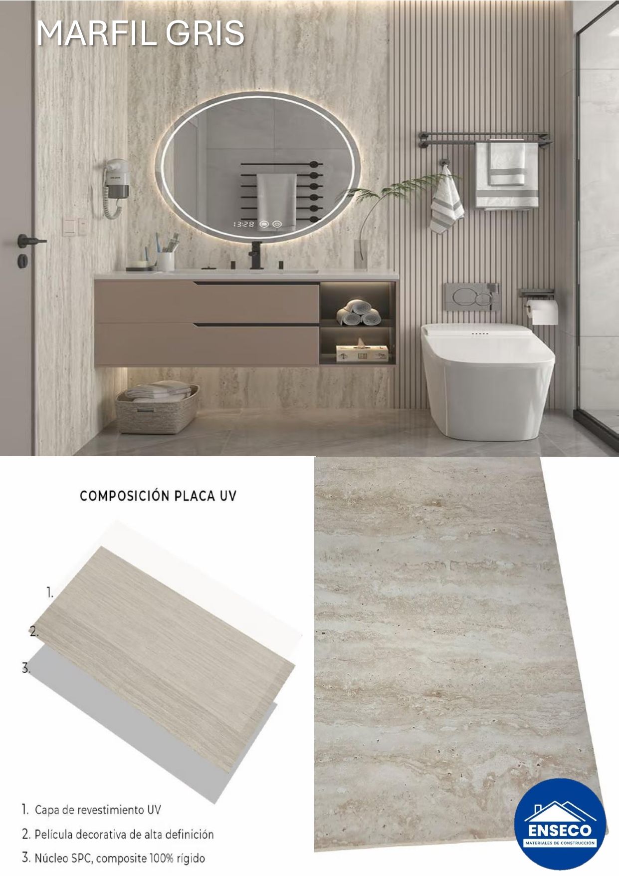 Placa UV Marfil Gris