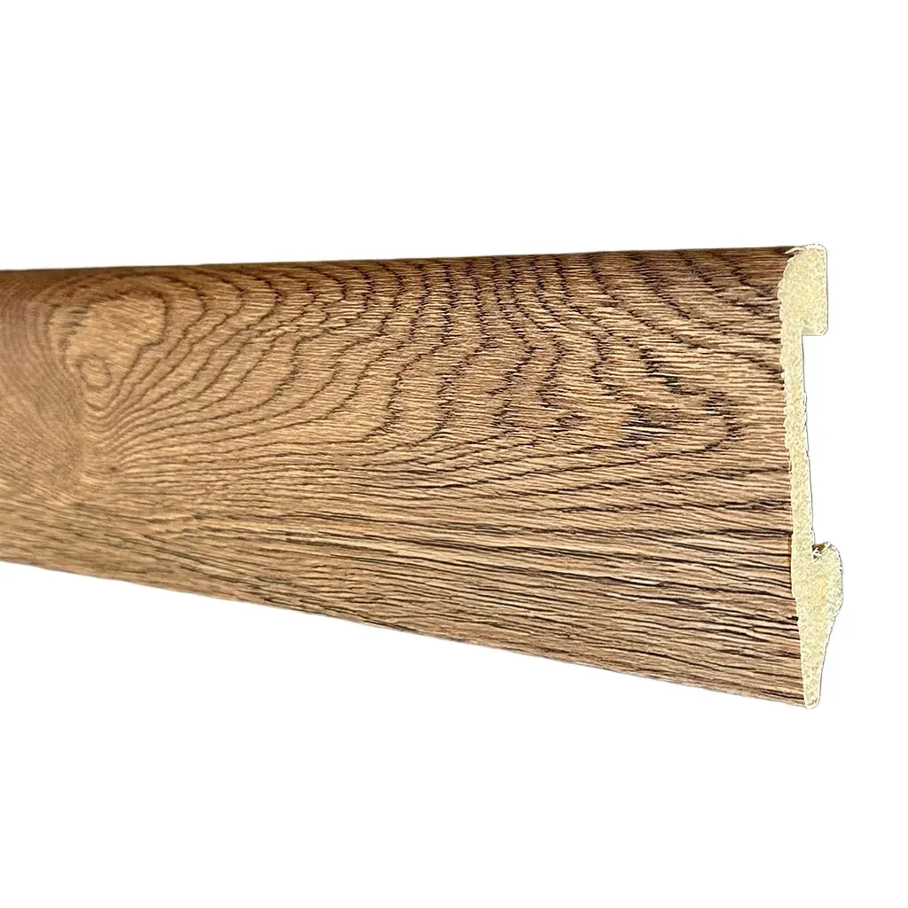 Tablón horizontal con vetas de madera y una pestaña adhesiva beige en el borde derecho.