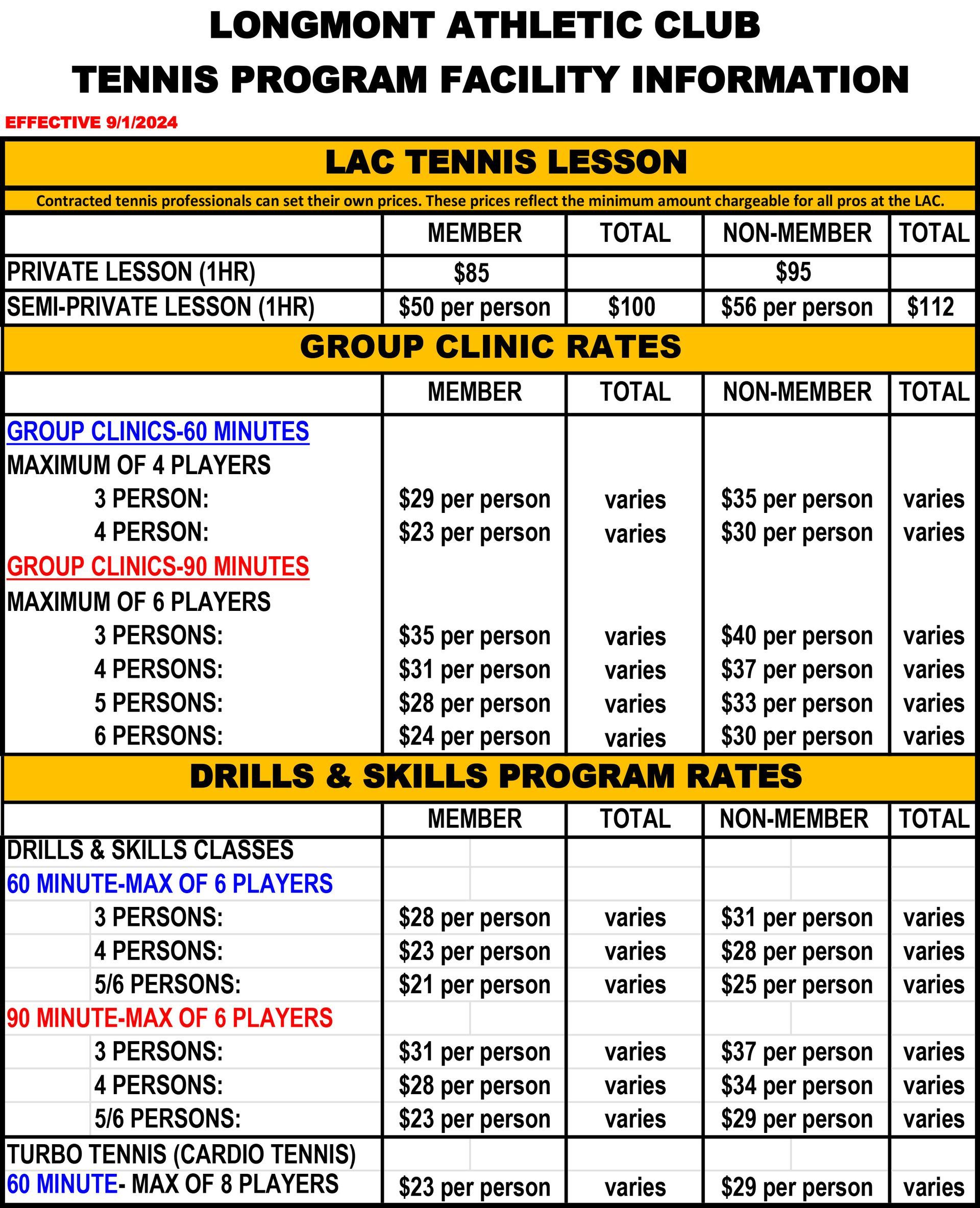 LAC TENNIS LESSON ADULT RATES | Longmont Athletic Club | Longmont Colorado