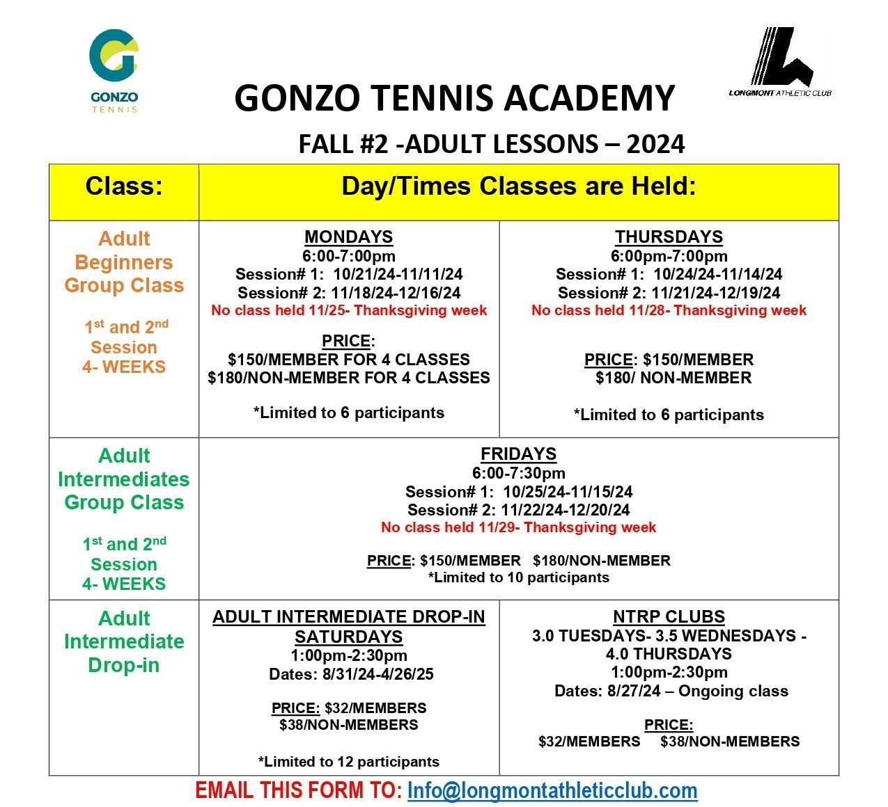 Gonzo Tennis Academy - Longmont, CO - Longmont Athletic Club