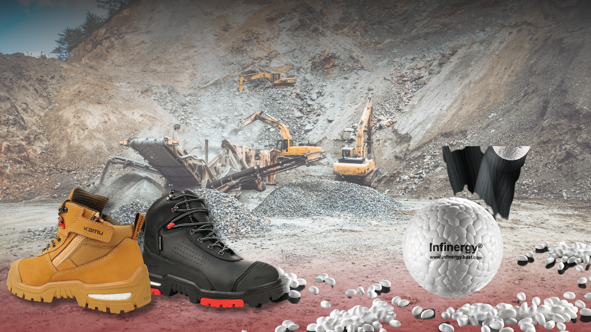 Safety Shoes and Infinergy, Mining Site on the background