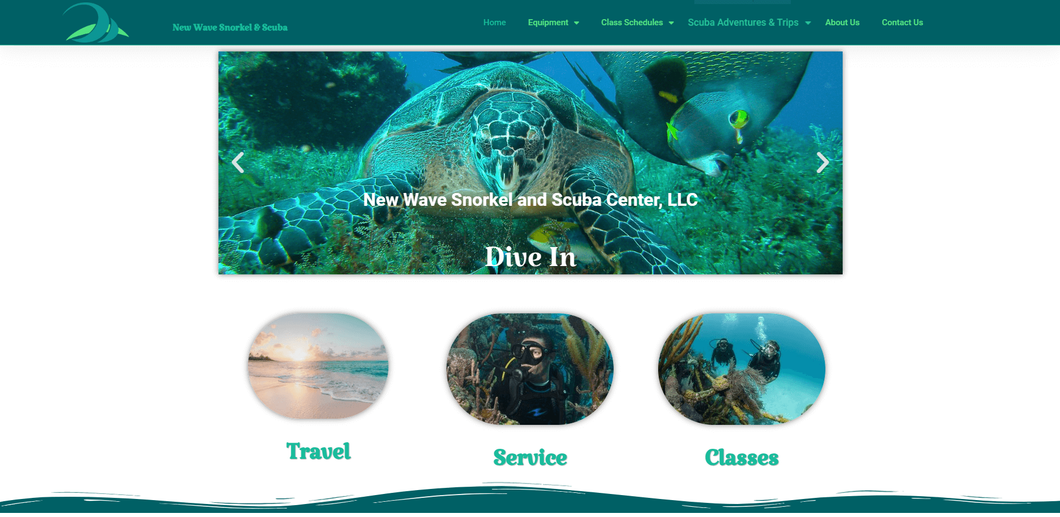 New Wave Scuba and Snorkeling Website Homepage