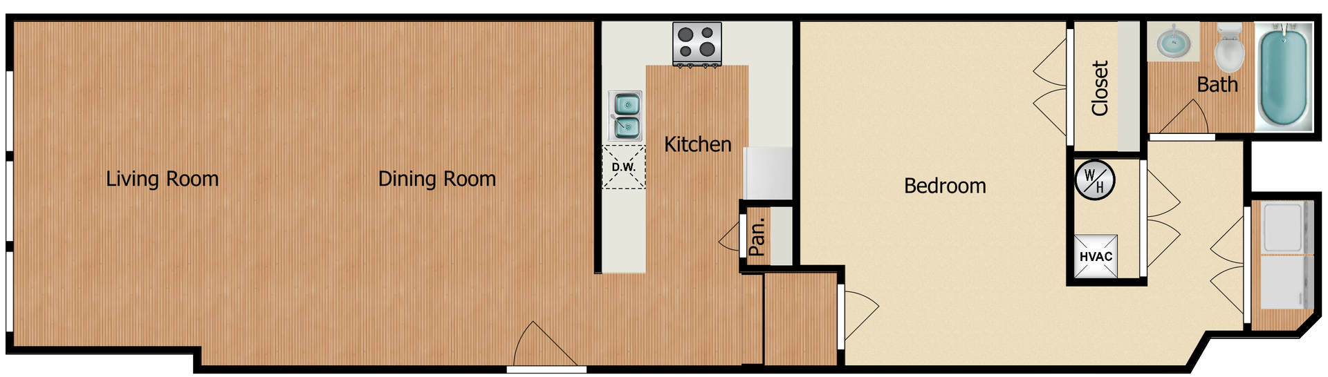 Floor Plan: 1 Bed · 1 Bath · 917 SQ FT.