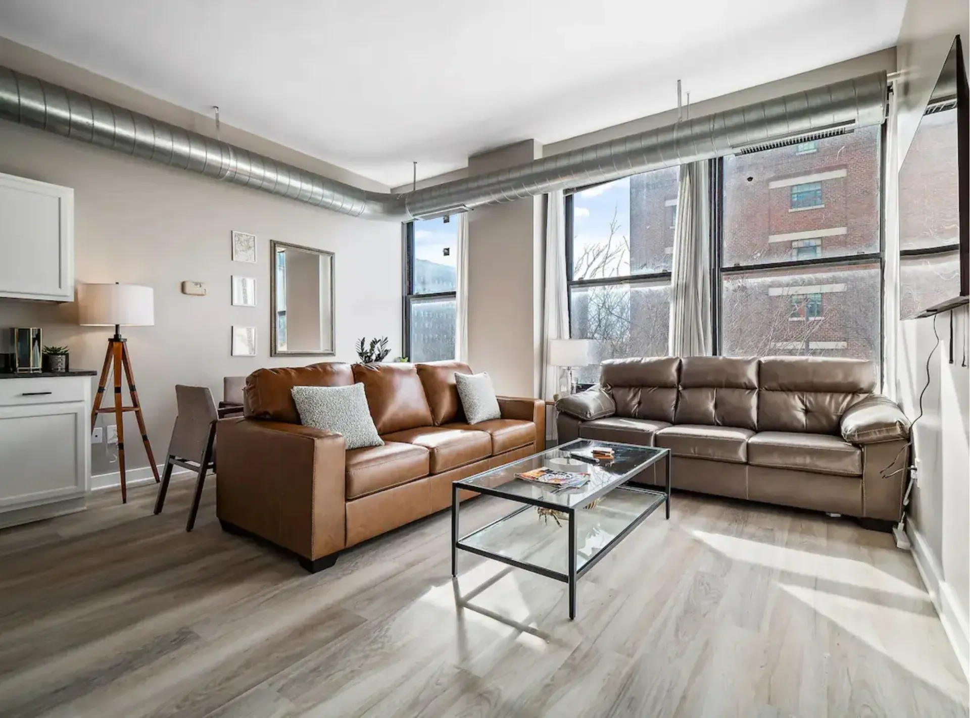 A living room with two couches and a coffee table.
