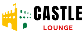 Logo for Castle Lounge: Yellow and green castle graphic with black text 