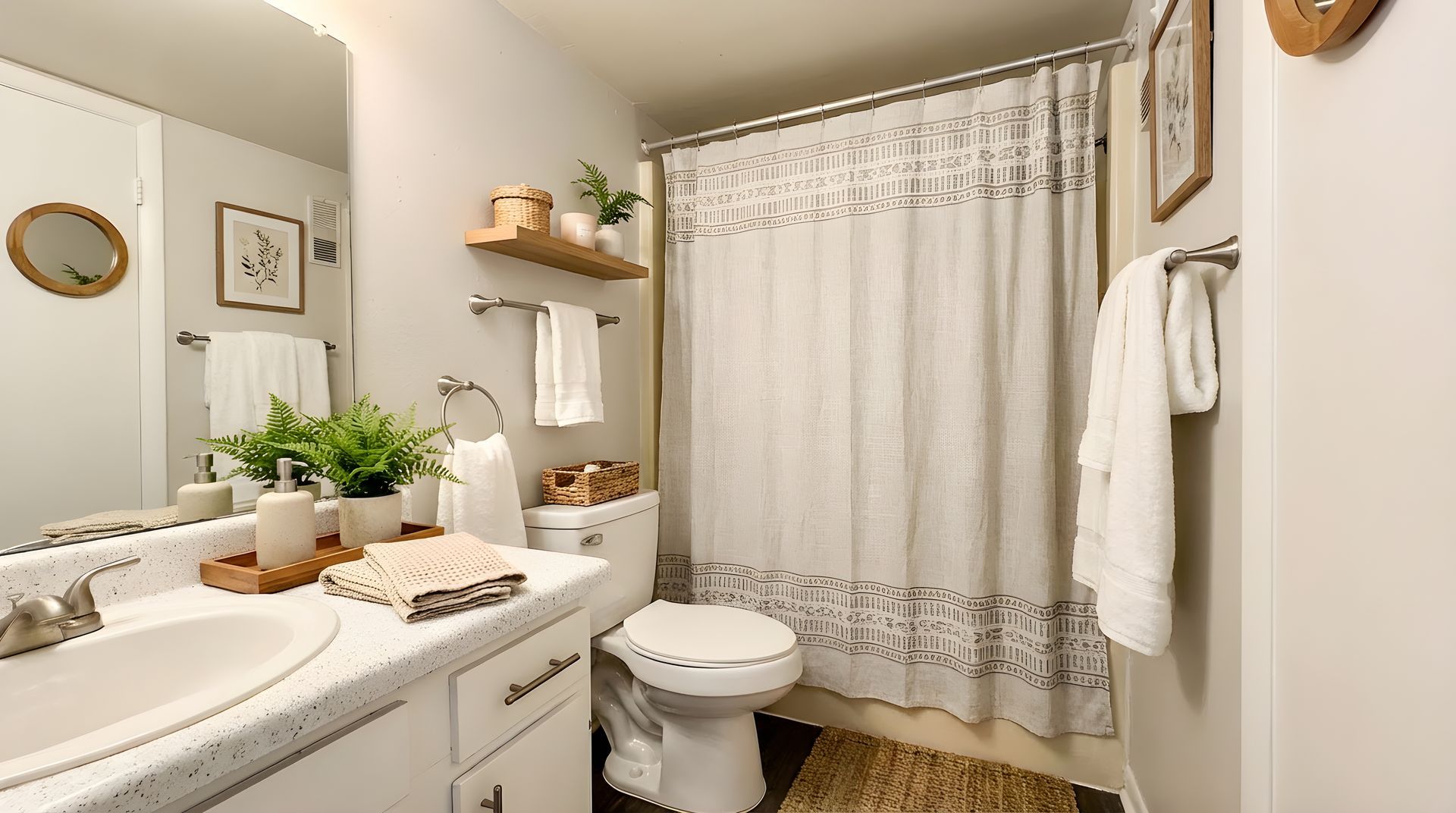 Staged full bathroom with tub/shower combo