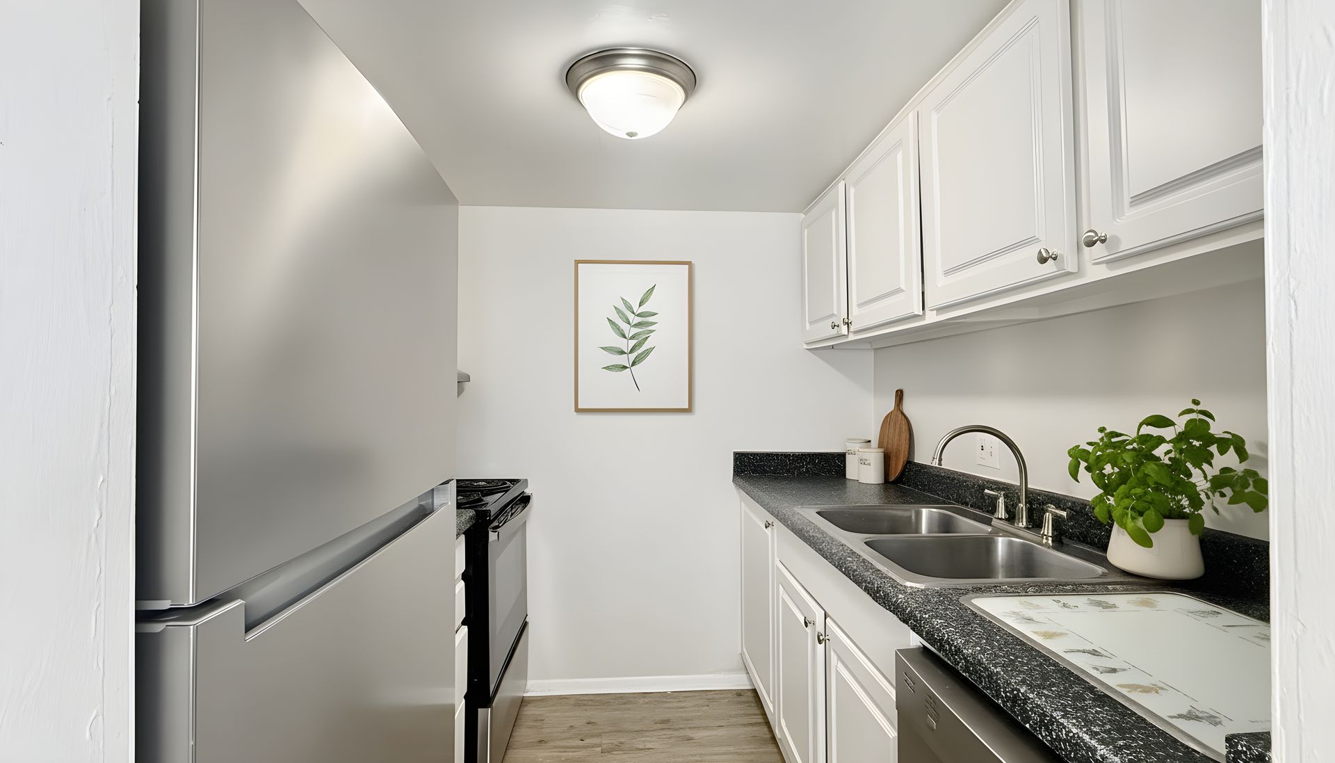 Kitchen with stainless steel appliances