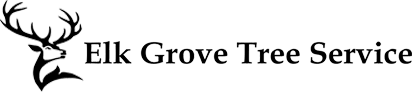 Logo of an elk head with antlers and text "Elk Grove Tree Service".