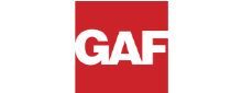 A red and white logo for a company called gaf.