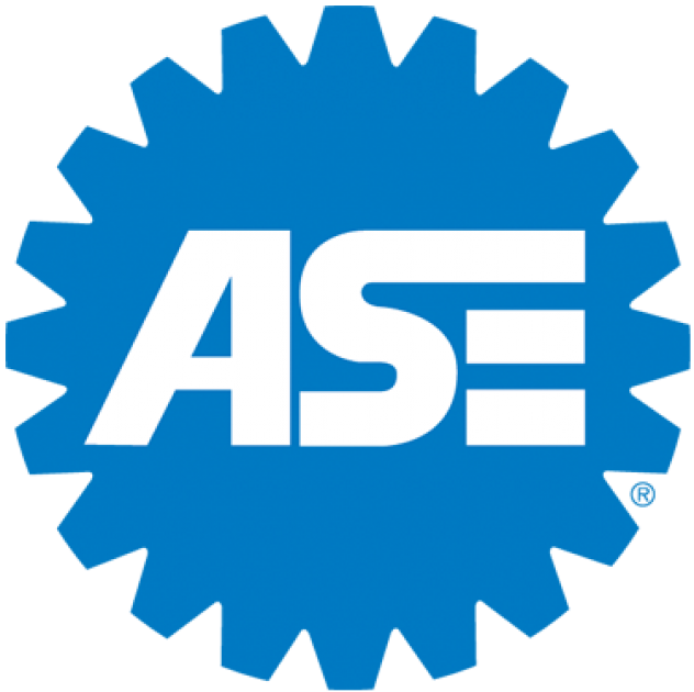 ASE logo in white on a blue gear-shaped background
