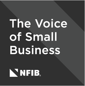 A black and white logo for the voice of small business