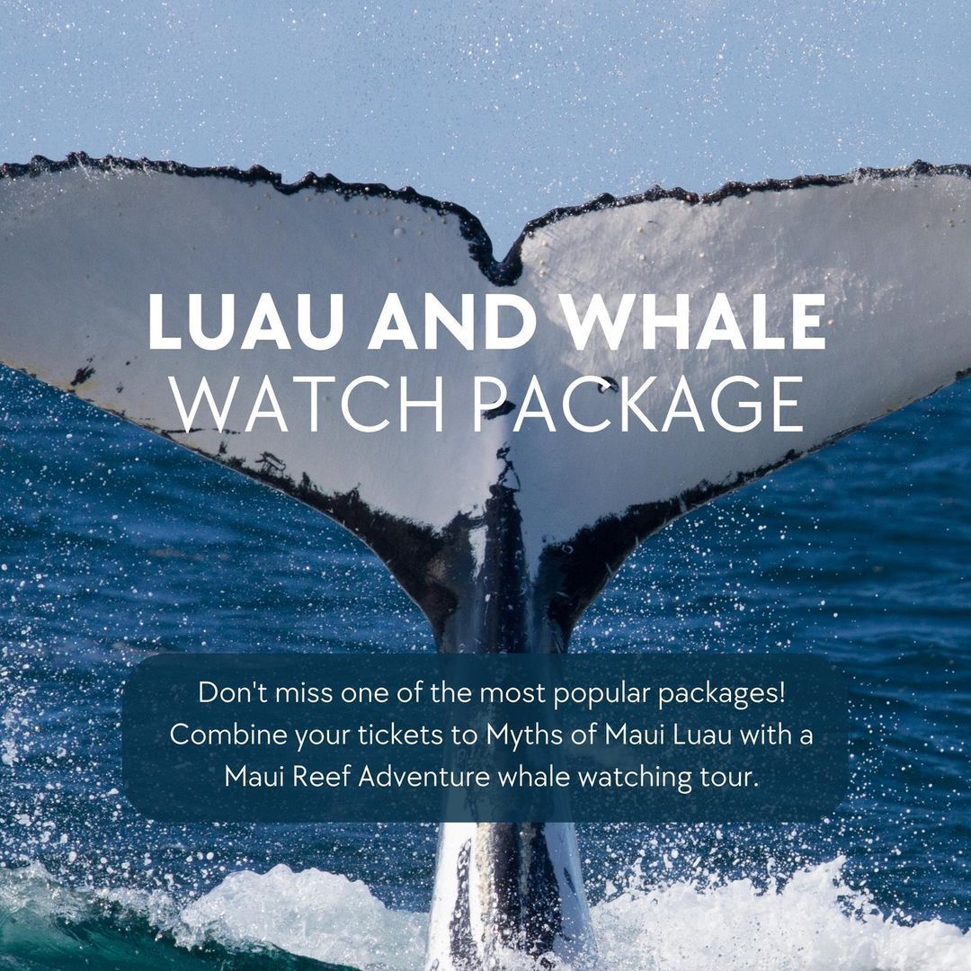 An advertisement for a luau and whale watch package