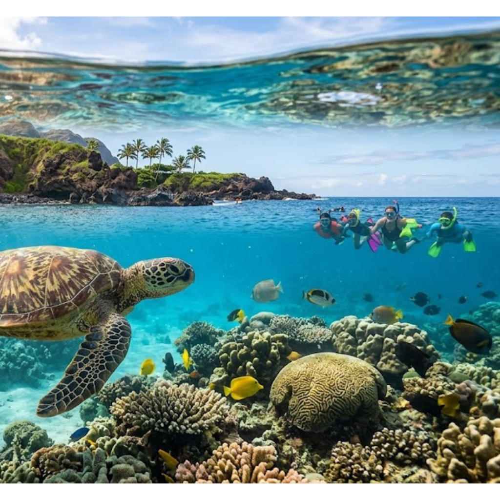 family turtle town snorkel boat tour on Maui