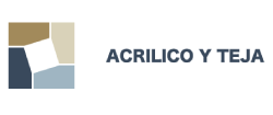 Logotipo de Acrílico y Teja que presenta un icono cuadrado de cuatro secciones en beige, marrón y gris junto al nombre de la marca en gris.