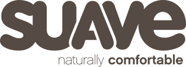 SUAVE logo with the tagline “naturally comfortable” in gray and brown text