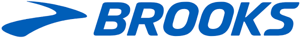 Brooks logo in blue with a stylized swoosh icon