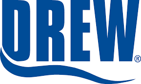 DREW logo in blue with a wave underline on a white background