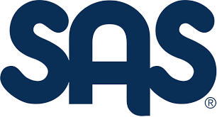 SAS logo in dark blue letters on a white background