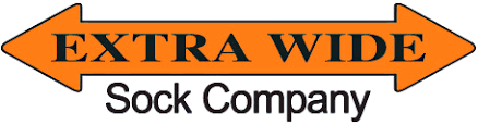 Orange arrow logo with black “EXTRA WIDE” text above “Sock Company” on white background