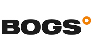 BOGS logo in black with an orange circular accent on a white background