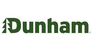 Dunham logo in dark green with a stylized tree icon on a white background