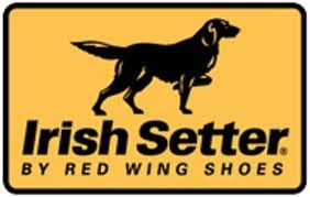 Black dog logo with “Irish Setter” and “by Red Wing Shoes” on a yellow background