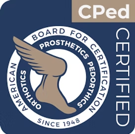 CPed certification badge with winged foot logo on blue background and the word “CERTIFIED” at right