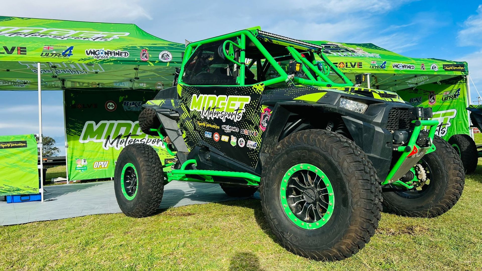Green and black off-road vehicle with roll cage — Stuckup Industries in Morisset, NSW