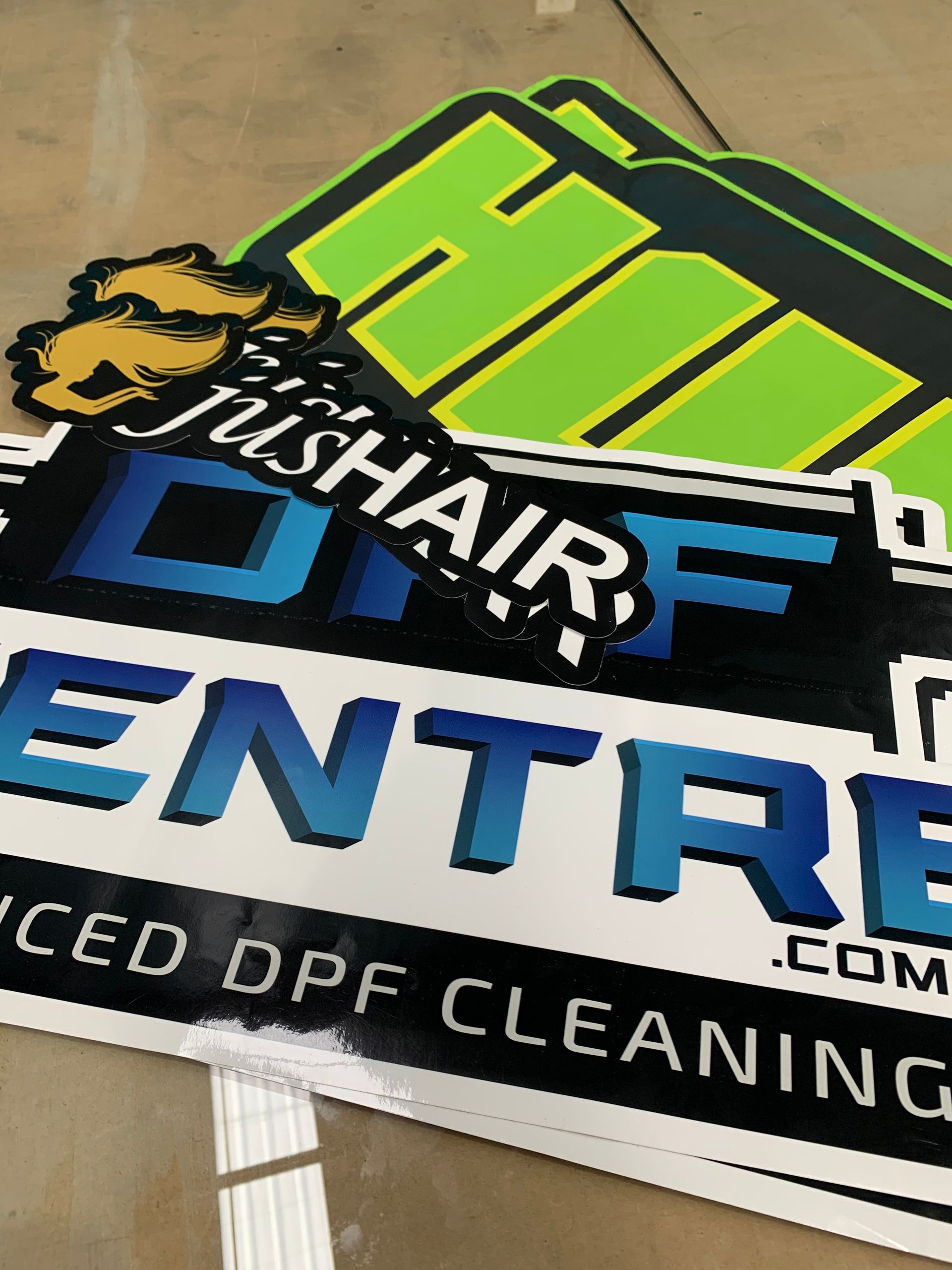 Several colourful business signs