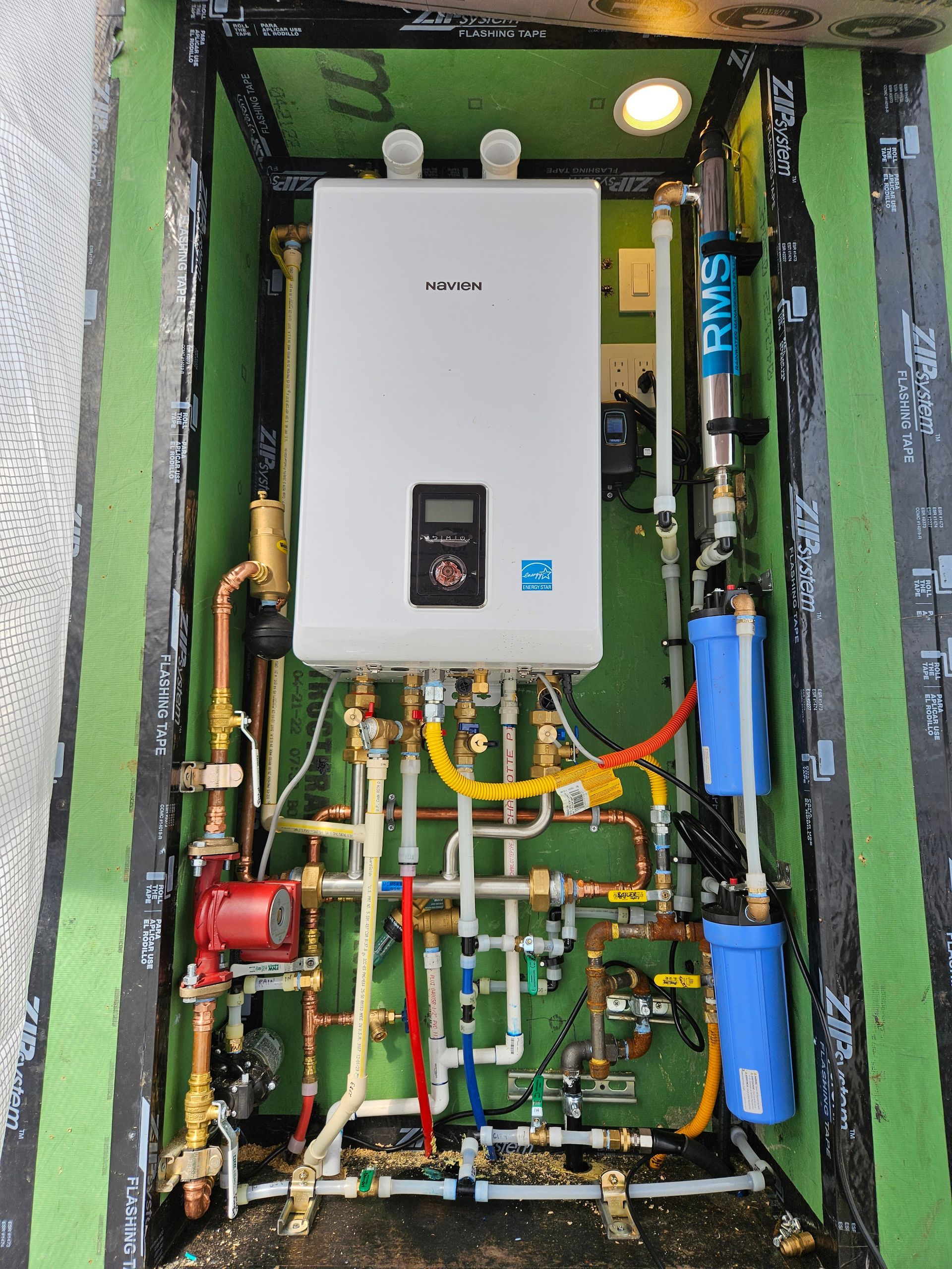Combi Boiler in Tiny house with Water filtration | Dallesport, WA | Just Cuz Plumbing