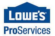 The logo for lowe 's proservices is blue and white.