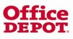 The logo for the office depot is red on a white background.