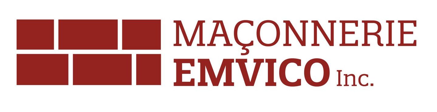 Le logo de maçonnerie emvico inc. est rouge sur fond blanc.