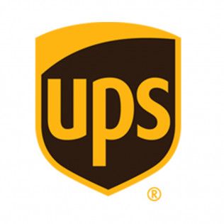 A brown and yellow ups logo on a white background