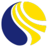 A blue and yellow circle with a white line in the middle on a white background.