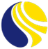 A blue and yellow circle with a white line in the middle on a white background.