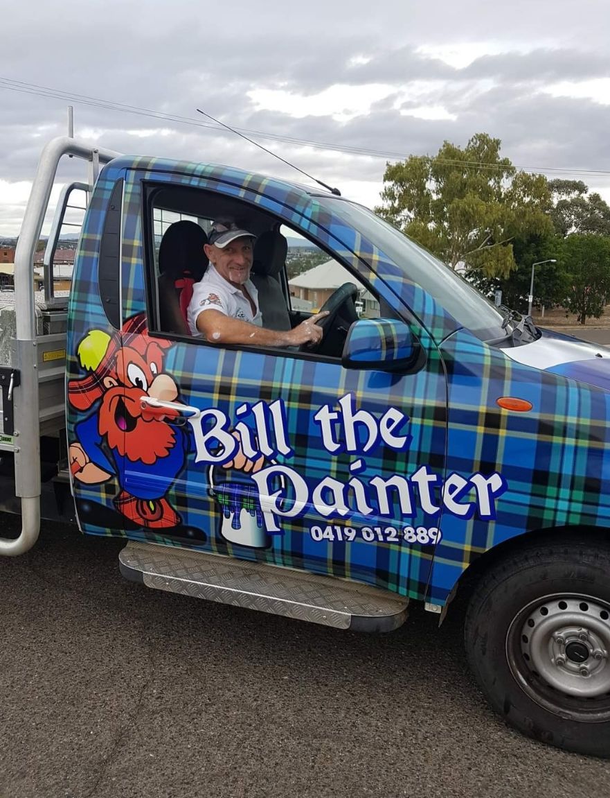 Bill Riding a Car — Local Painter in Tamworth