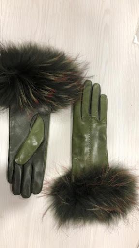 guanti verdi con pelliccia