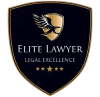 A logo for elite lawyer legal excellence with a bird on a shield